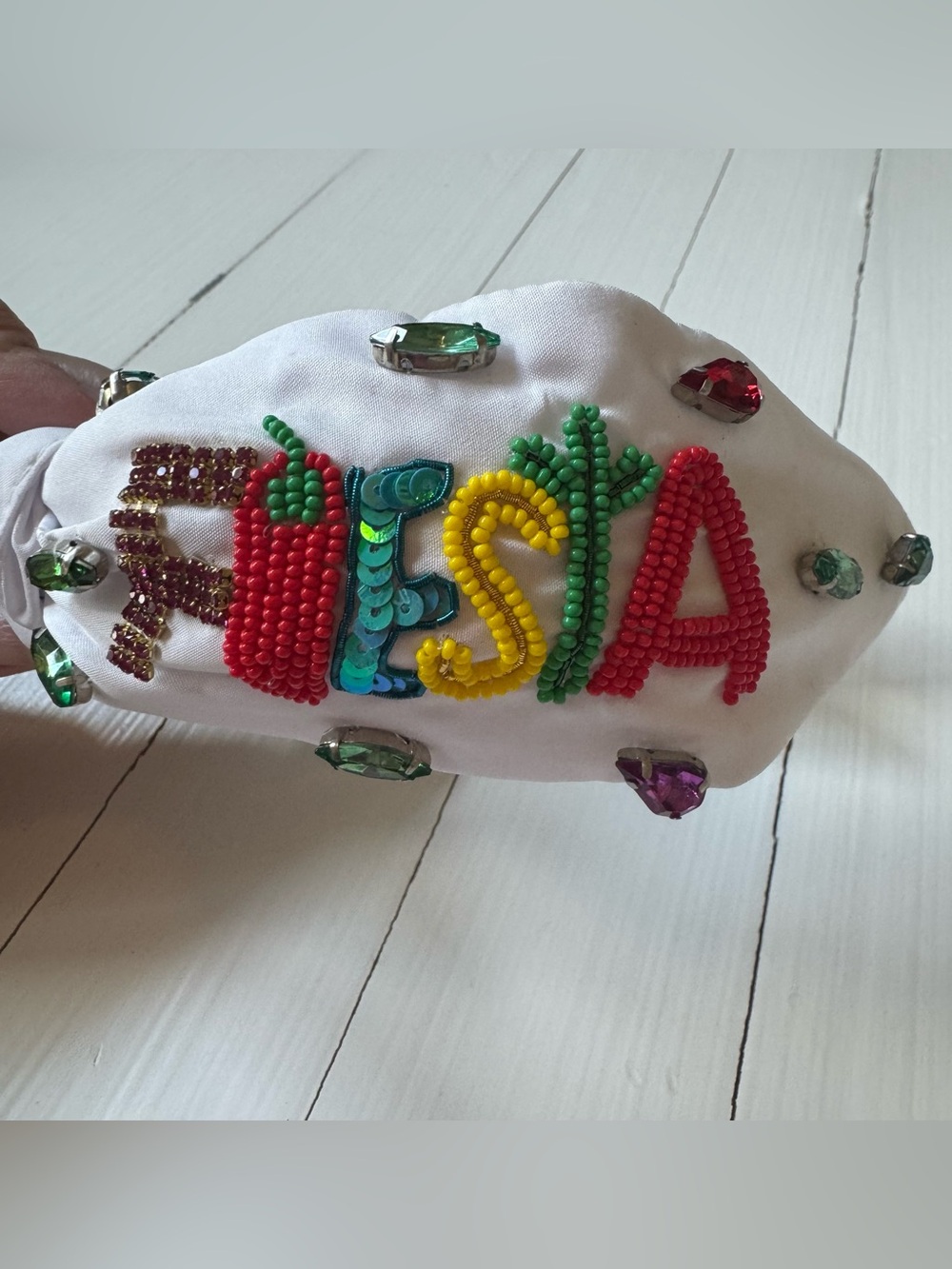 Boutique Fiesta Beaded Knotted Headband White Multicolor Jeweled NWOT